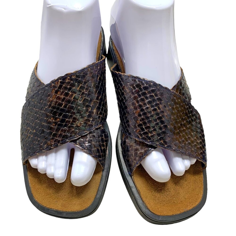 Naot‎ Metallic Brown Woven Leather Wedge Slide Comfort Sandals